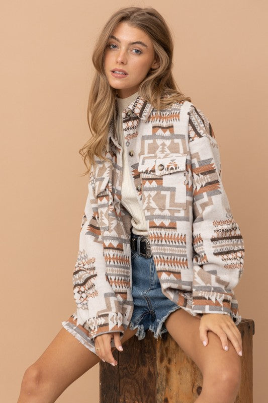 Frayed Aztec Western Shacket - Perfect Gift!