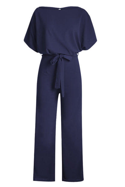 Chic Blue Oh So Glam Belted Wide Leg Jumpsuit